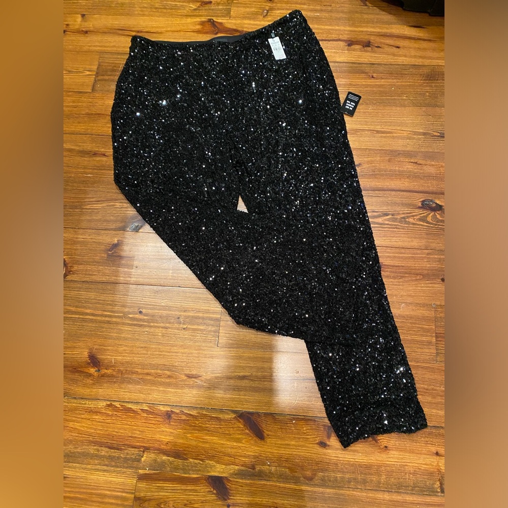 Express Ladies Black Sequin Trouser Pants NWT Size XL